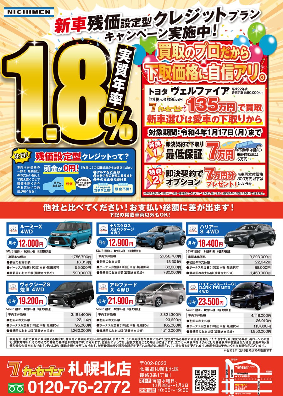 新車残価設定型クレジットプランキャンペーン実施中！