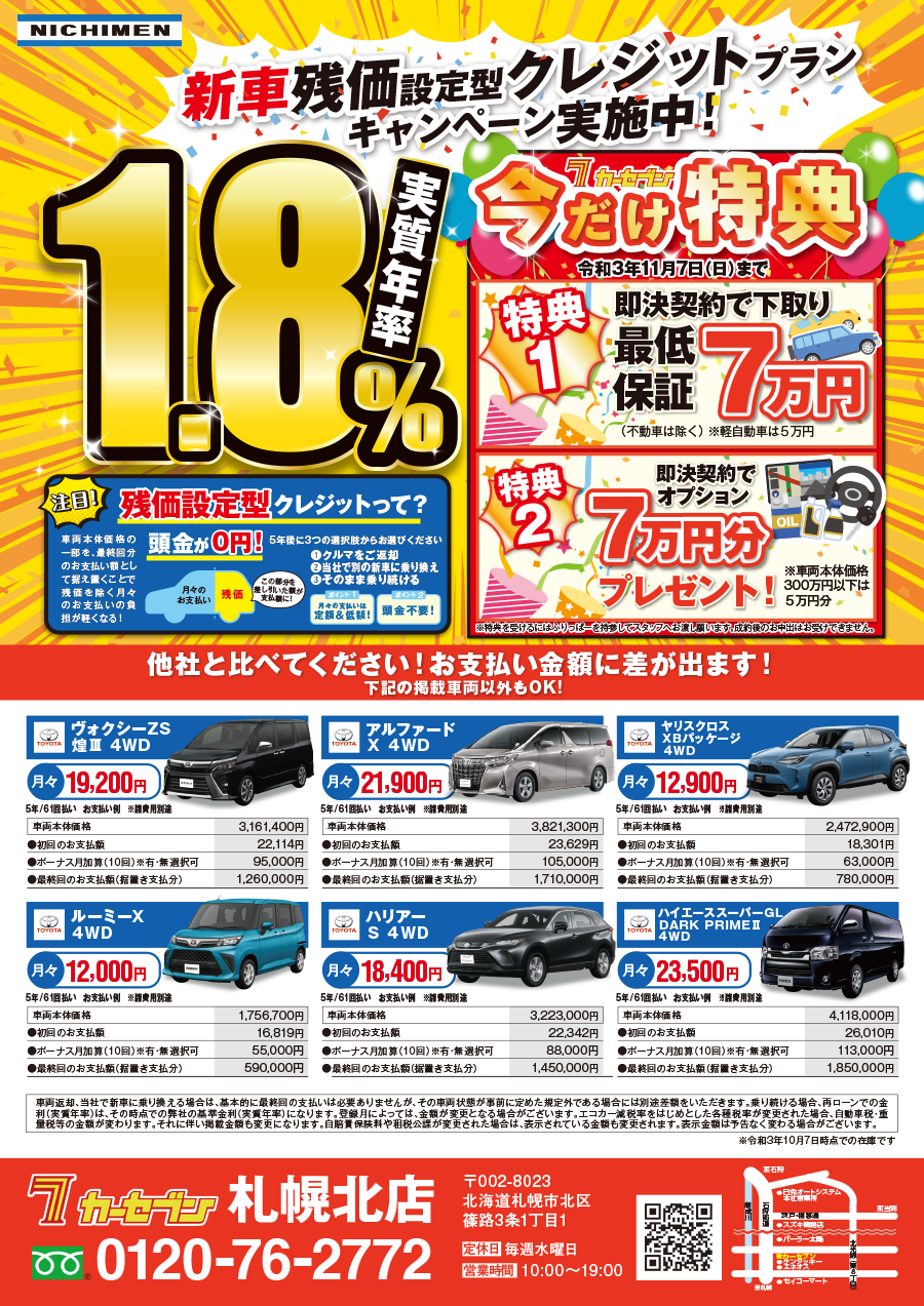 新車残価設定型クレジットプランキャンペーン実施中！