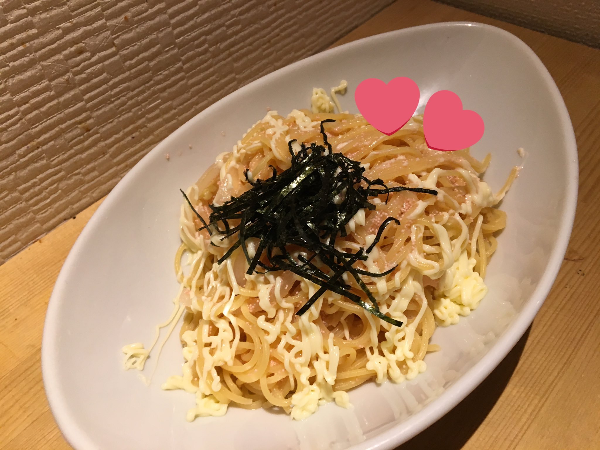 賄いのタラコパスタ〜 我慢できず写真を撮る前に 一口食べてしまった…笑  ちなみに大葉が苦手なので抜きで…笑 pic.twitter.com... [ベビーフェイスプラネッツ 札幌宮の森店【Twitter】]