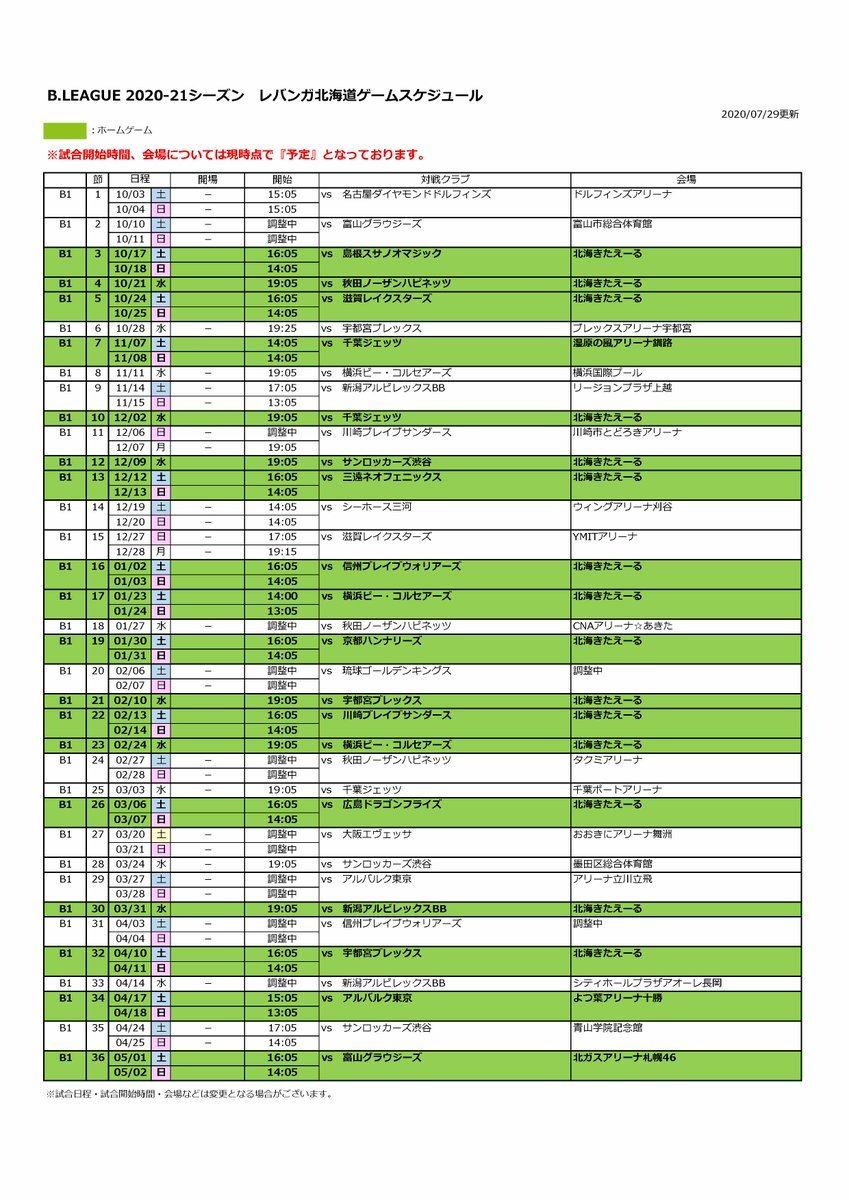 #Bリーグ 2020-21シーズン試合日程発表🏀📢#レバンガ北海道 全試合日程はこちらをご覧くださいませ👀👉https://t.co... [レバンガ北海道【Twitter】]