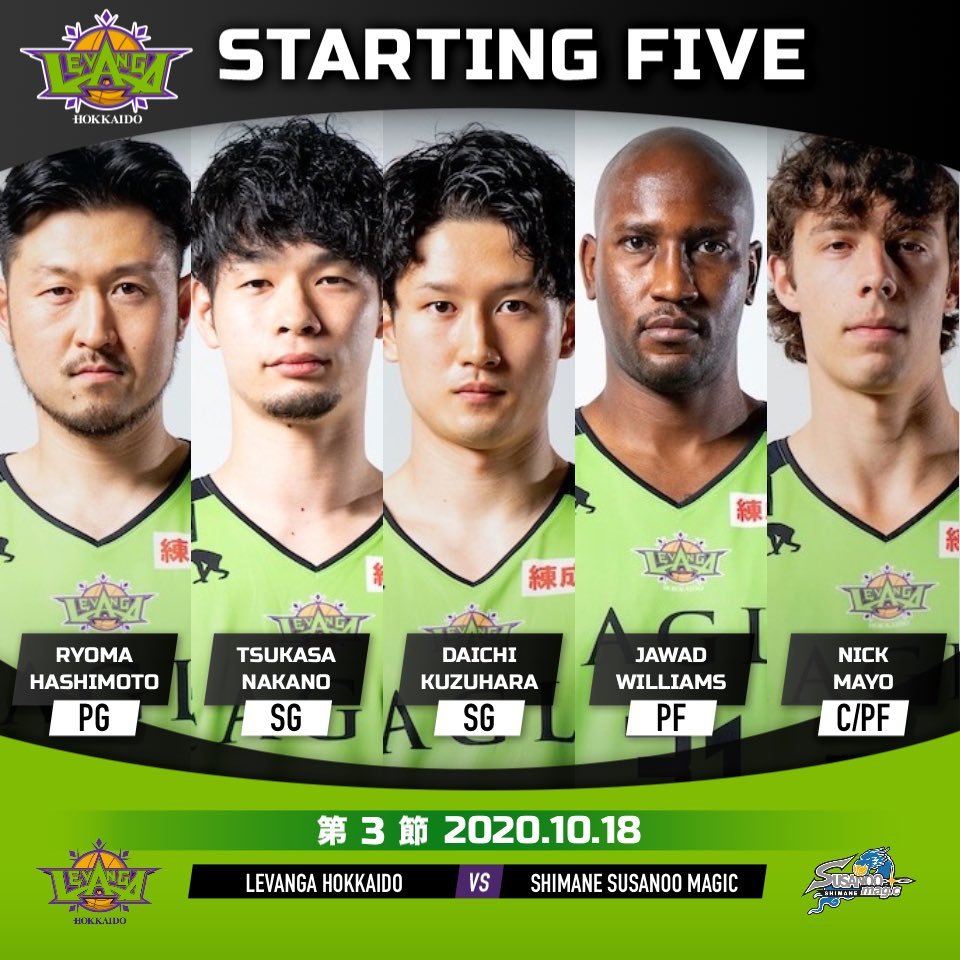 【Today's Starting5】#Bリーグ 2020-21 SEASON Vol.62020.10.18. SUN#レバンガ北海道 v... [レバンガ北海道【Twitter】]