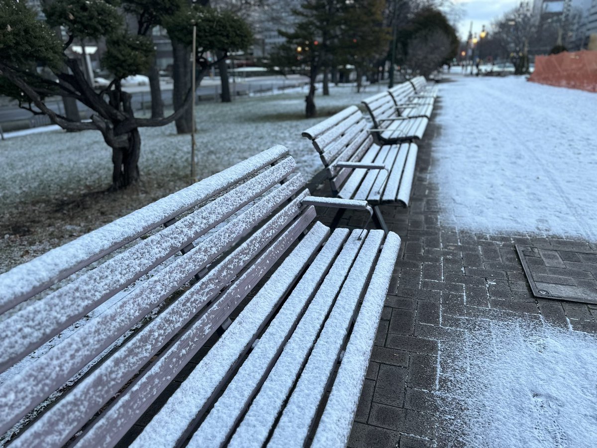 おはようございます🌨️学院本部近くの札幌大通公園⛲️この冬もベンチがすっぽり隠れる程雪が積もるのでしょうか⛄️今朝は歩道が部分的に... [小林豊子きもの学院【Twitter】]