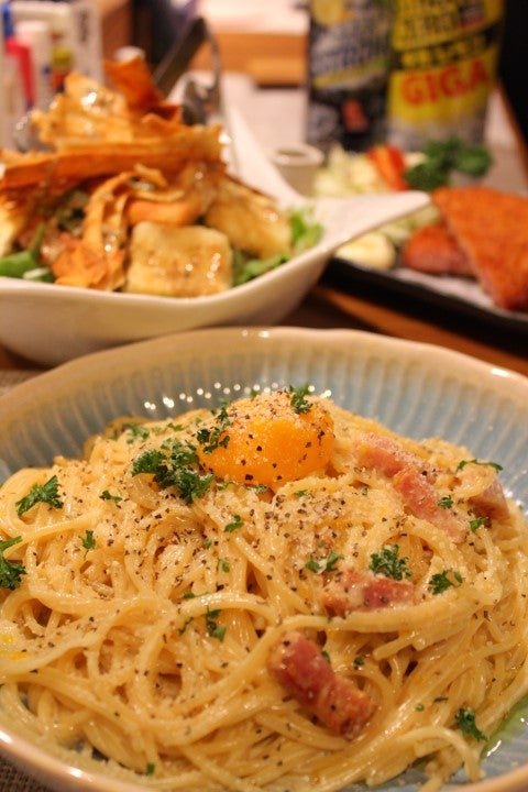 濃厚カルボナーラ洋風Dinner [深夜食堂 きーちゃんのおうちごはん【ブログ】]