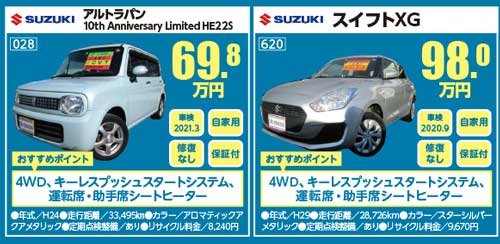 おすすめ中古車情報 04 21 札幌市の車 バイク 自転車 スズキアリーナ百合が原 株式会社スズキ自販関東 札幌 のお店 イベント 動画やレシピ情報 ふりっぱーweb